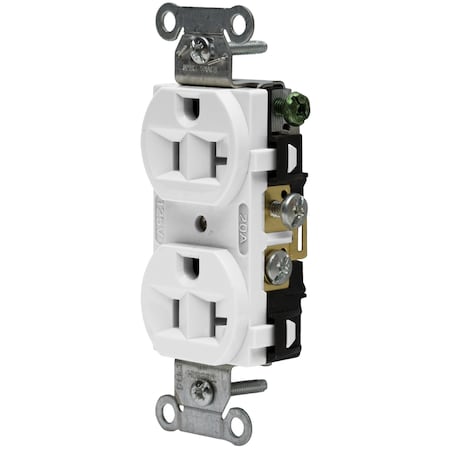 Hubbell Wiring Device-Kellems Straight Blade Receptacle, 5-20R, 20 A, 125V AC, 2 Pole, 3 Wire, Flush Mount, Grounded CRF20WHI